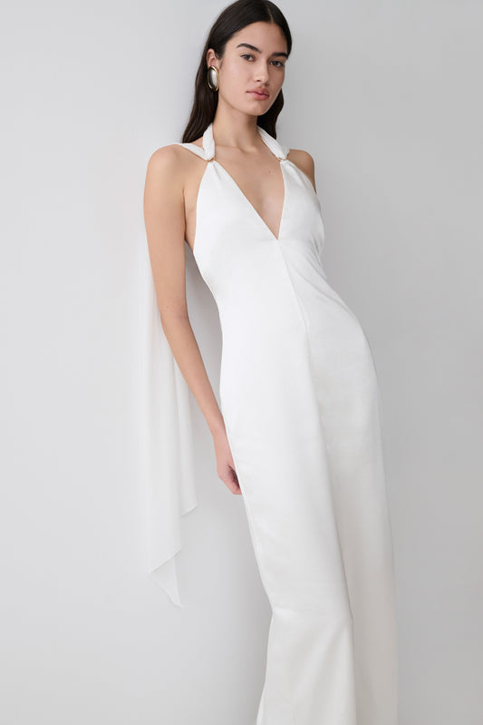 Myla Draped Shoulders Satin Maxi Kleid - Weiß