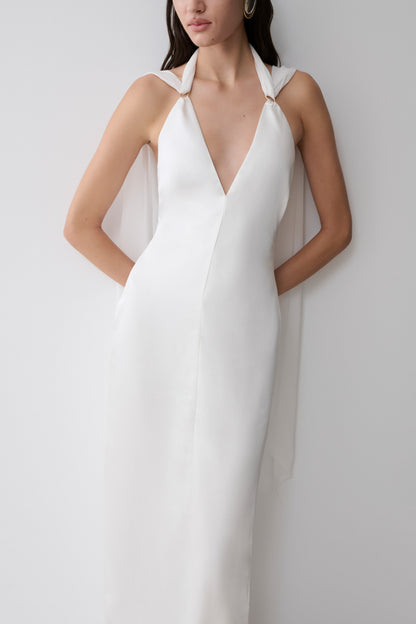 Myla Draped Shoulders Satin Maxi Kleid - Weiß