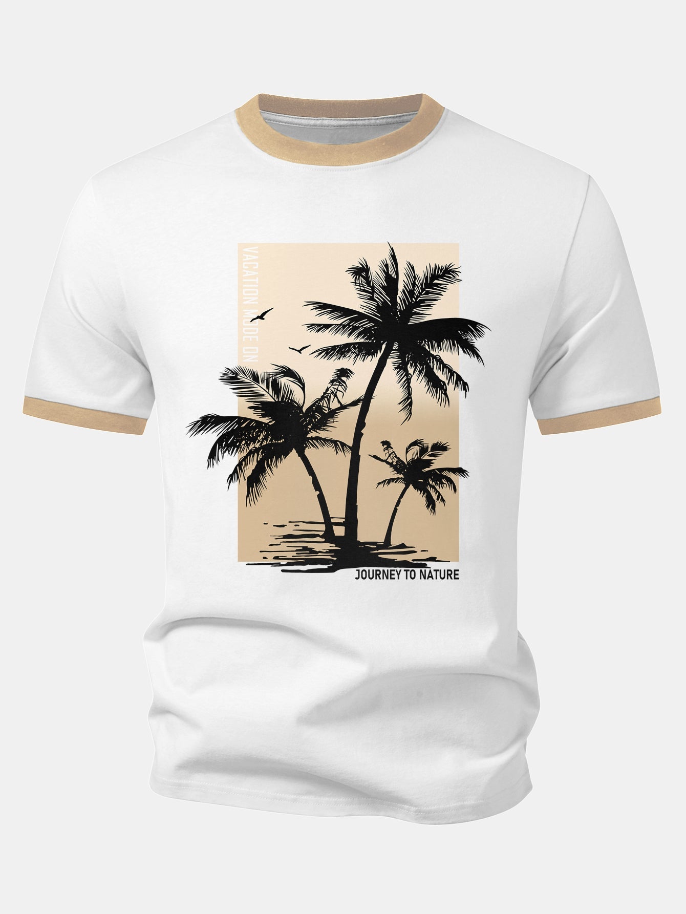 Palmbaum-Print Kontrast Ringer T-Shirt & Schwimmshorts