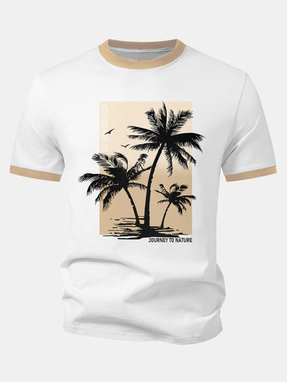 Palmbaum-Print Kontrast Ringer T-Shirt & Schwimmshorts
