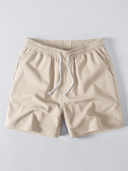 Gestreiftes Offenes Strickshirt & Crinkle Texturiertes Drawstring 5" Shorts