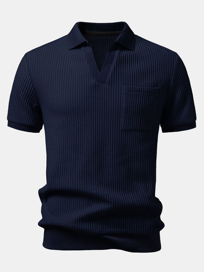 Waffel Johnny Kragen Polo mit Tasche & Kordelzug gestrickte Waffel Shorts