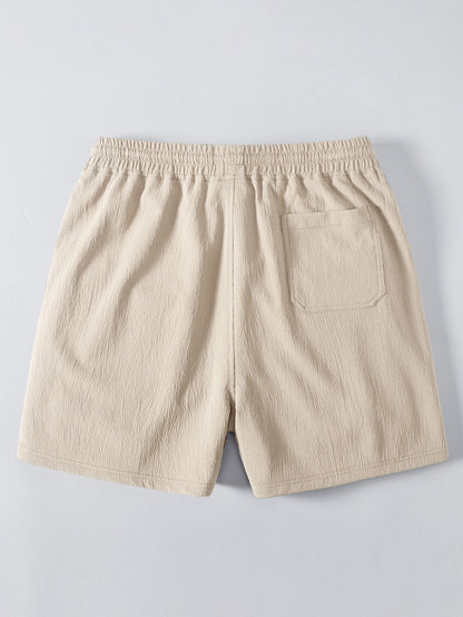 Gestreiftes Offenes Strickshirt & Crinkle Texturiertes Drawstring 5" Shorts