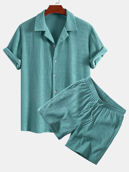 Texturiertes Seersucker Kurzarmhemd & Drawstring 6“ Shorts Set