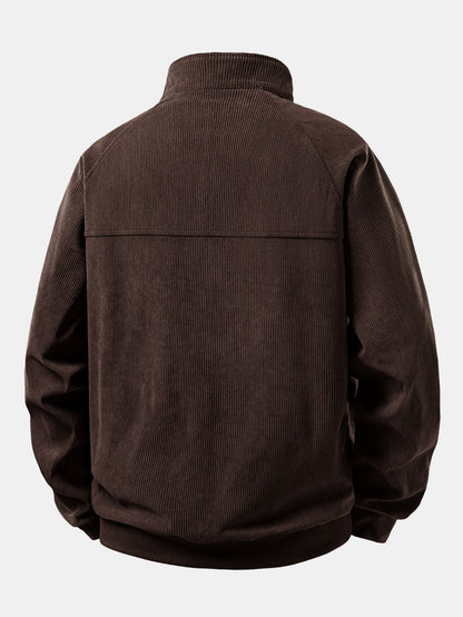 Quarter Zip Corduroy Raglan Ärmel Sweatshirt & Gerade Bein Corduroy Hose