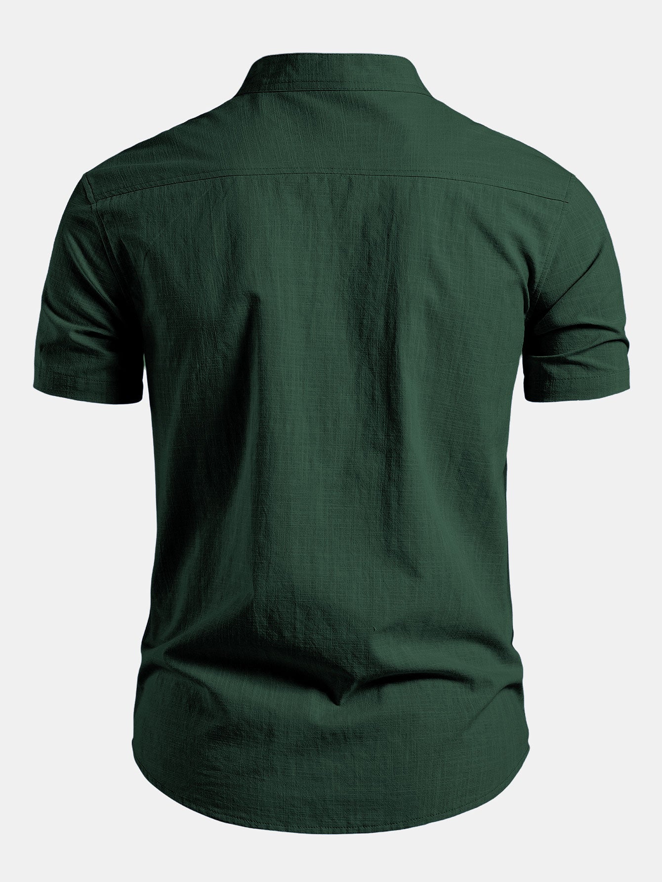 Kurzarm-Leinenlook-Hemd mit Stehkragen & crinkle-texturierten geraden Hosen