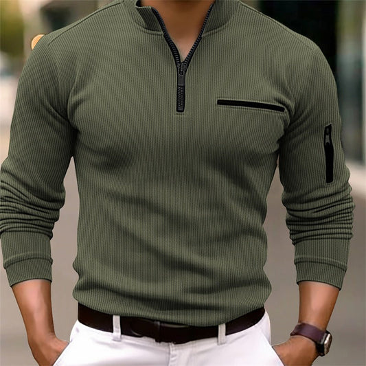 Gusteous Herren Langarm-Poloshirt mit Reißverschluss – Sportlich-Elegantes Polo