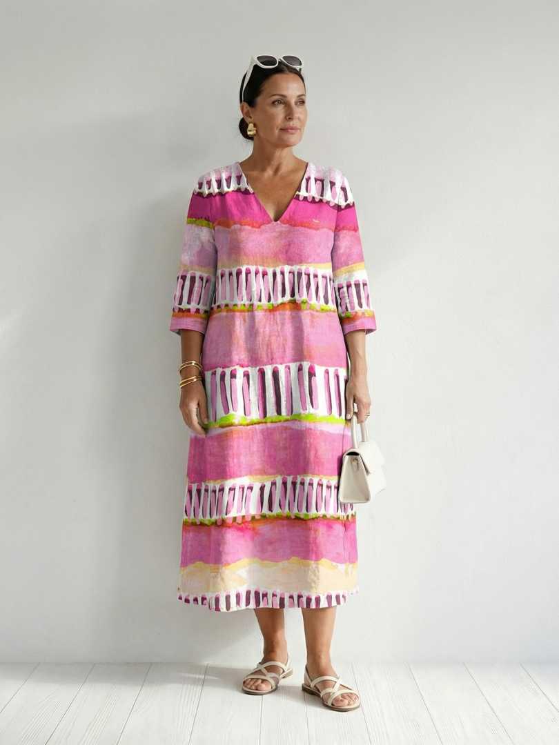 Calla | Easy Flow Gemustertes Streifen Midi Kleid