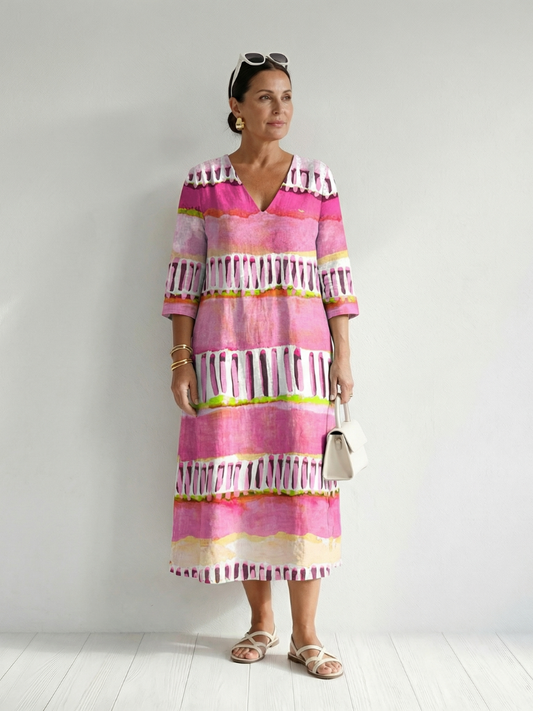 Calla | Easy Flow Gemustertes Streifen Midi Kleid