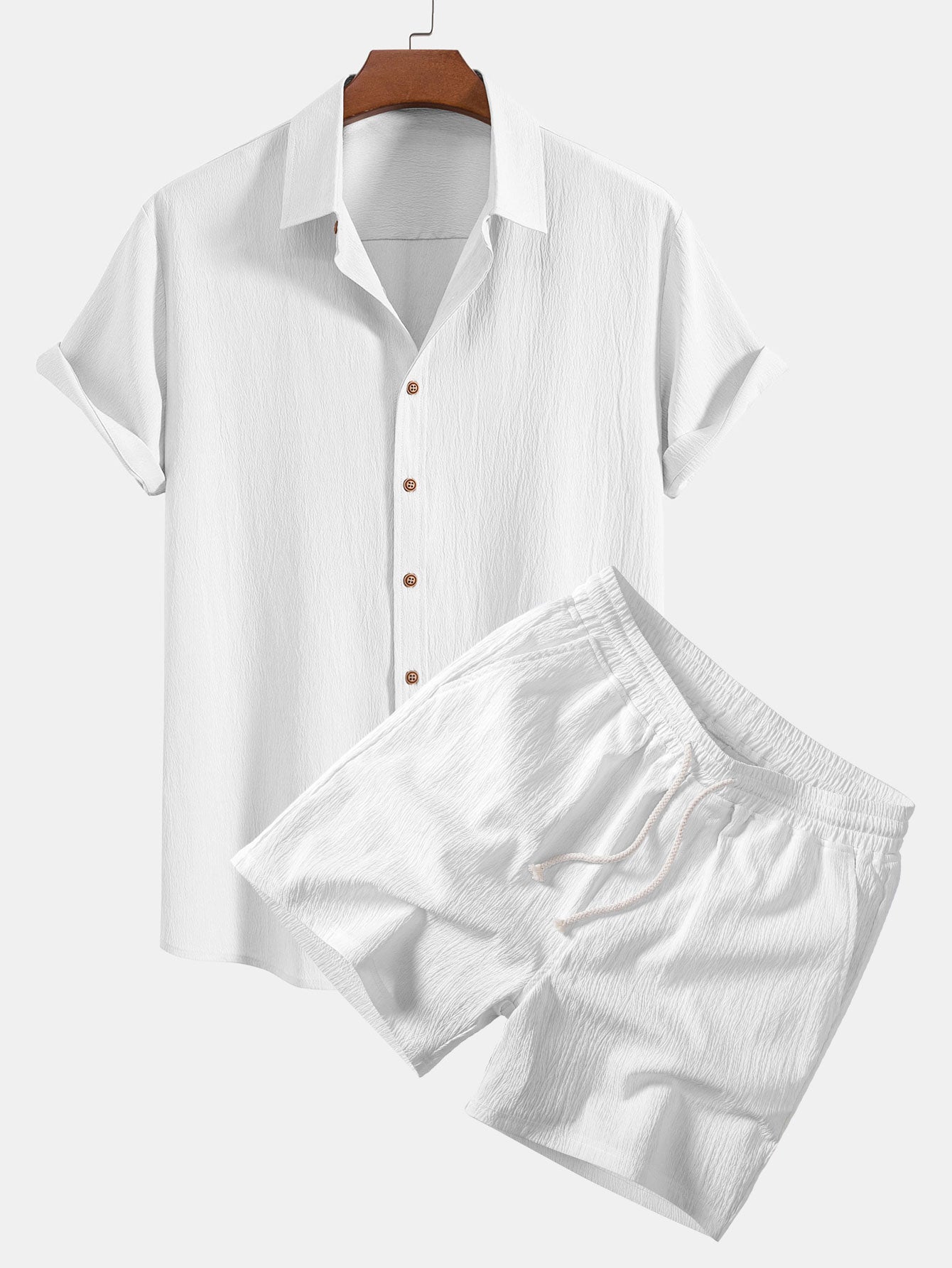 Gekräuselte Texturierte Hemd & Gekräuselte Texturierte Shorts mit Kordelzug (5 Zoll)