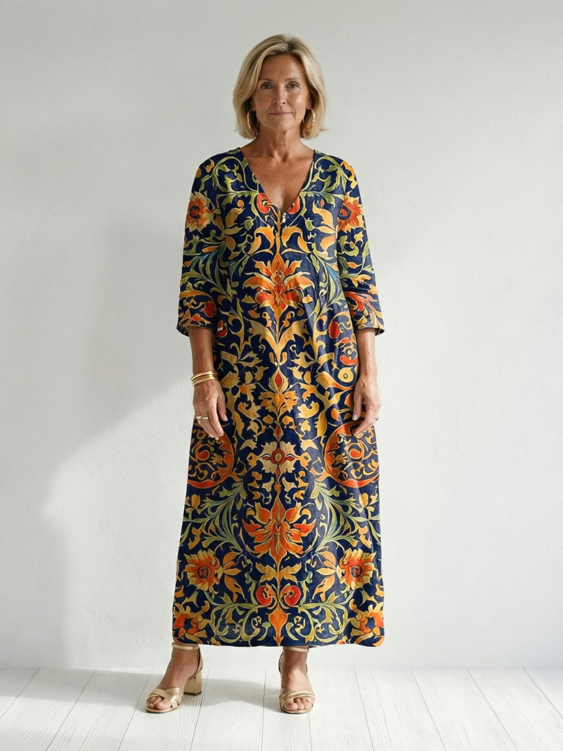 Elise | Sauberes, verzierter Blumenkleid Midi