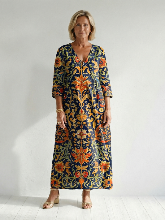 Elise | Sauberes, verzierter Blumenkleid Midi