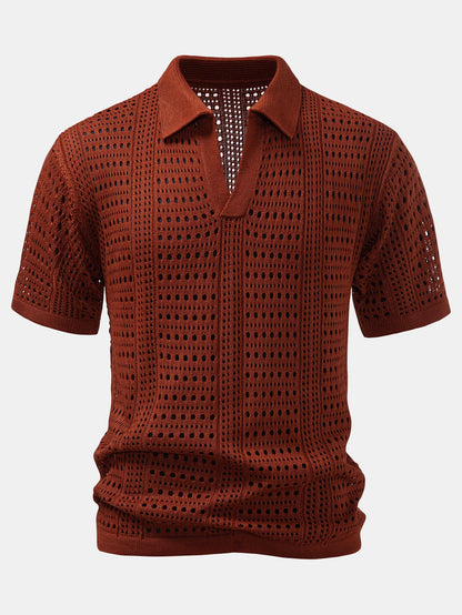 Häkel V-Ausschnitt Polo-Shirt