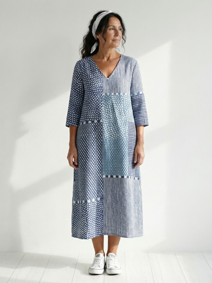 Katrin | Patchwork Midikleid mit entspannter Passform