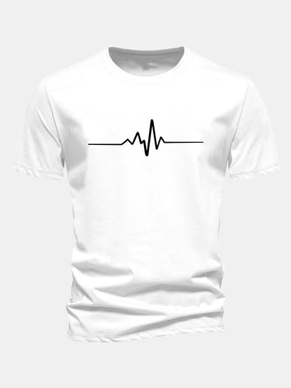 Regulär geschnittenes T-Shirt mit Herzschlag-Flachlinien-Druck aus Baumwolle