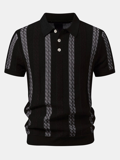 Gestreiftes Texturiertes Strick-Polo & Chino-Shorts mit Elastischem Bund