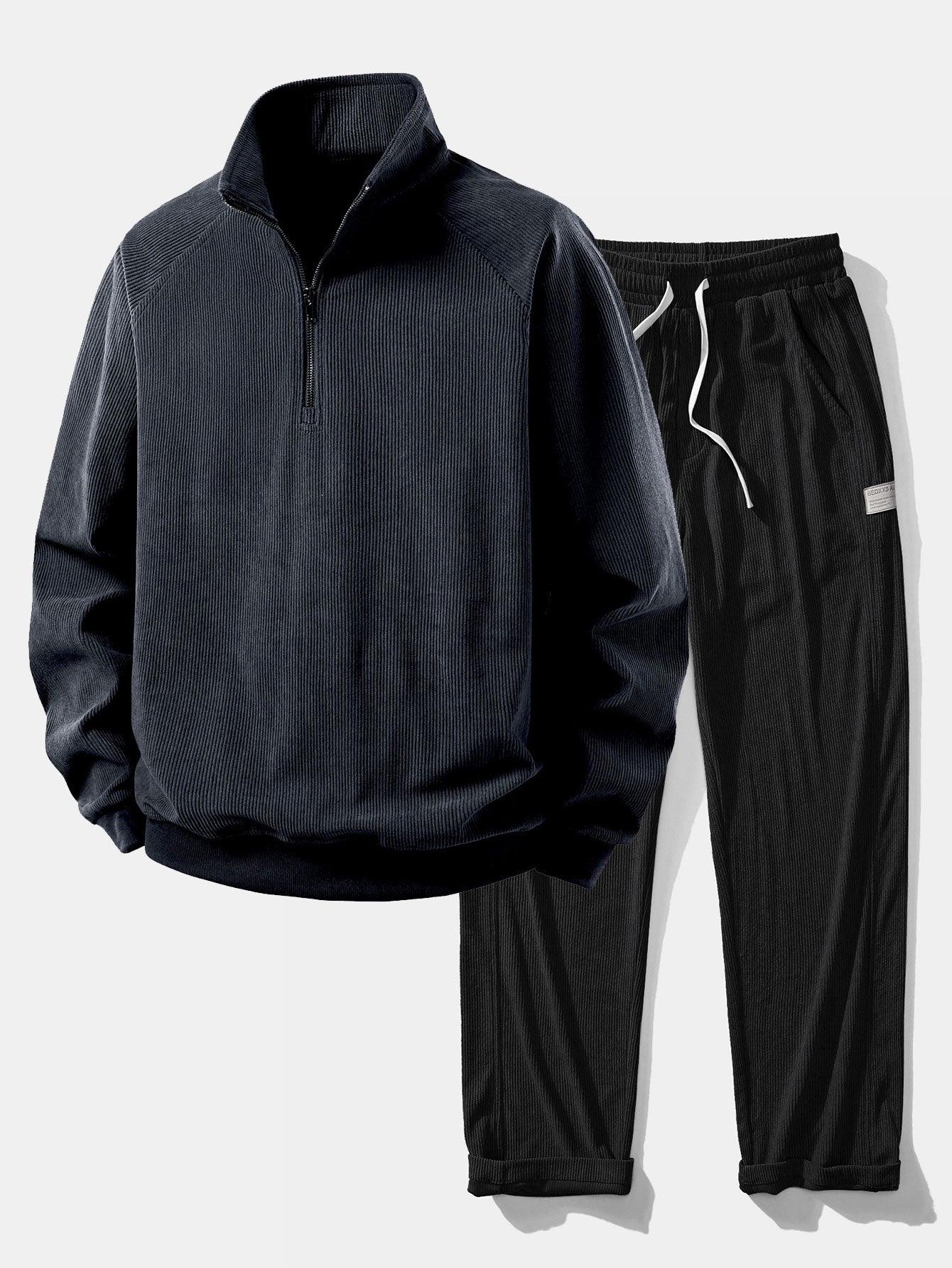 Quarter Zip Corduroy Raglan Ärmel Sweatshirt & Gerade Bein Corduroy Hose
