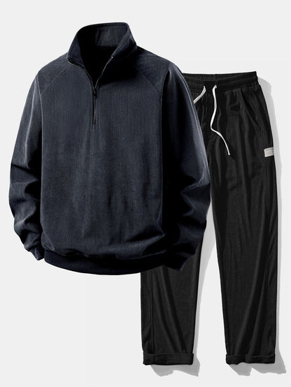 Quarter Zip Corduroy Raglan Ärmel Sweatshirt & Gerade Bein Corduroy Hose