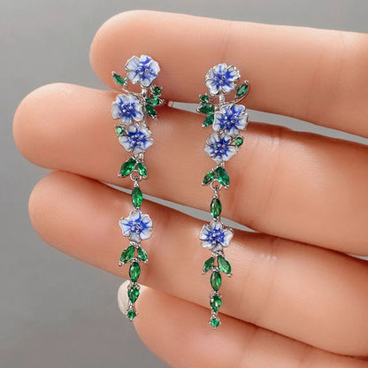 Blaue Blumen Ketten Ohrringe Paar