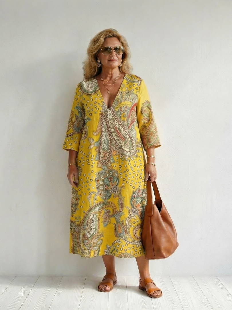 Clara | Paisley Midikleid mit weicher Passform
