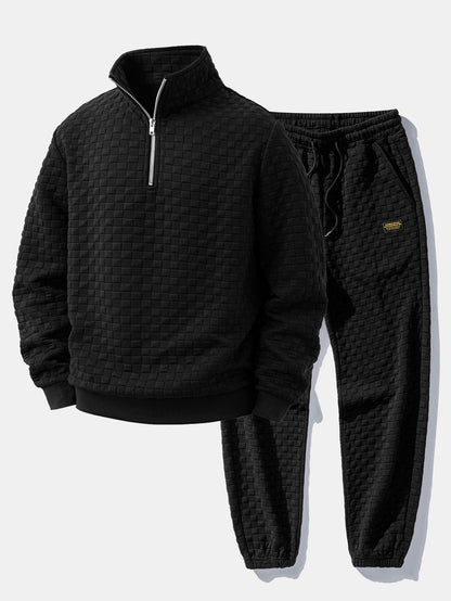 Schachbrett Jacquard Quarter Zip Sweatshirt & Jogginghosen