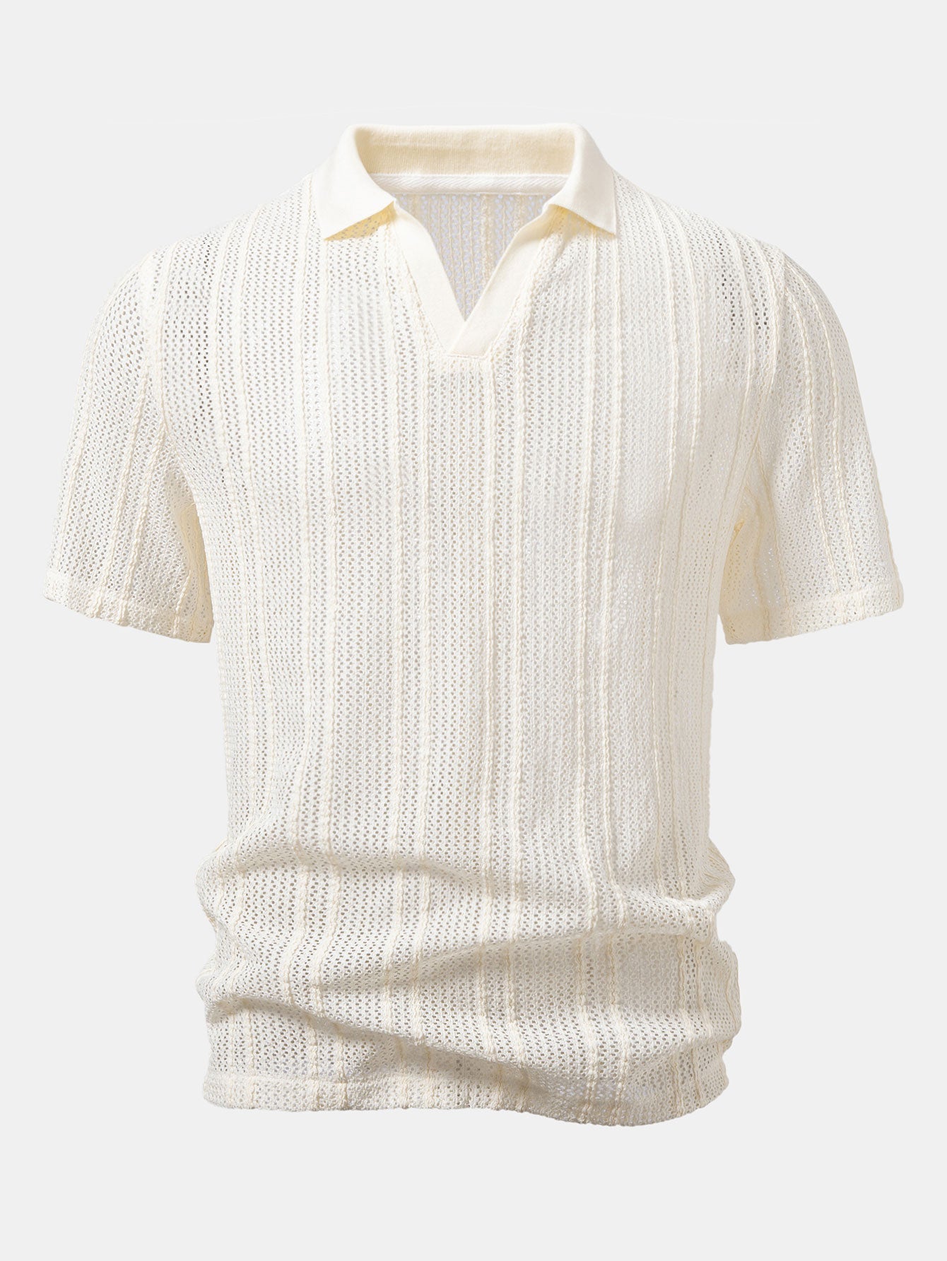 Relaxed Fit Gestreiftes Offenes Strick-Polo & Gerade geschnittene Leinenhose