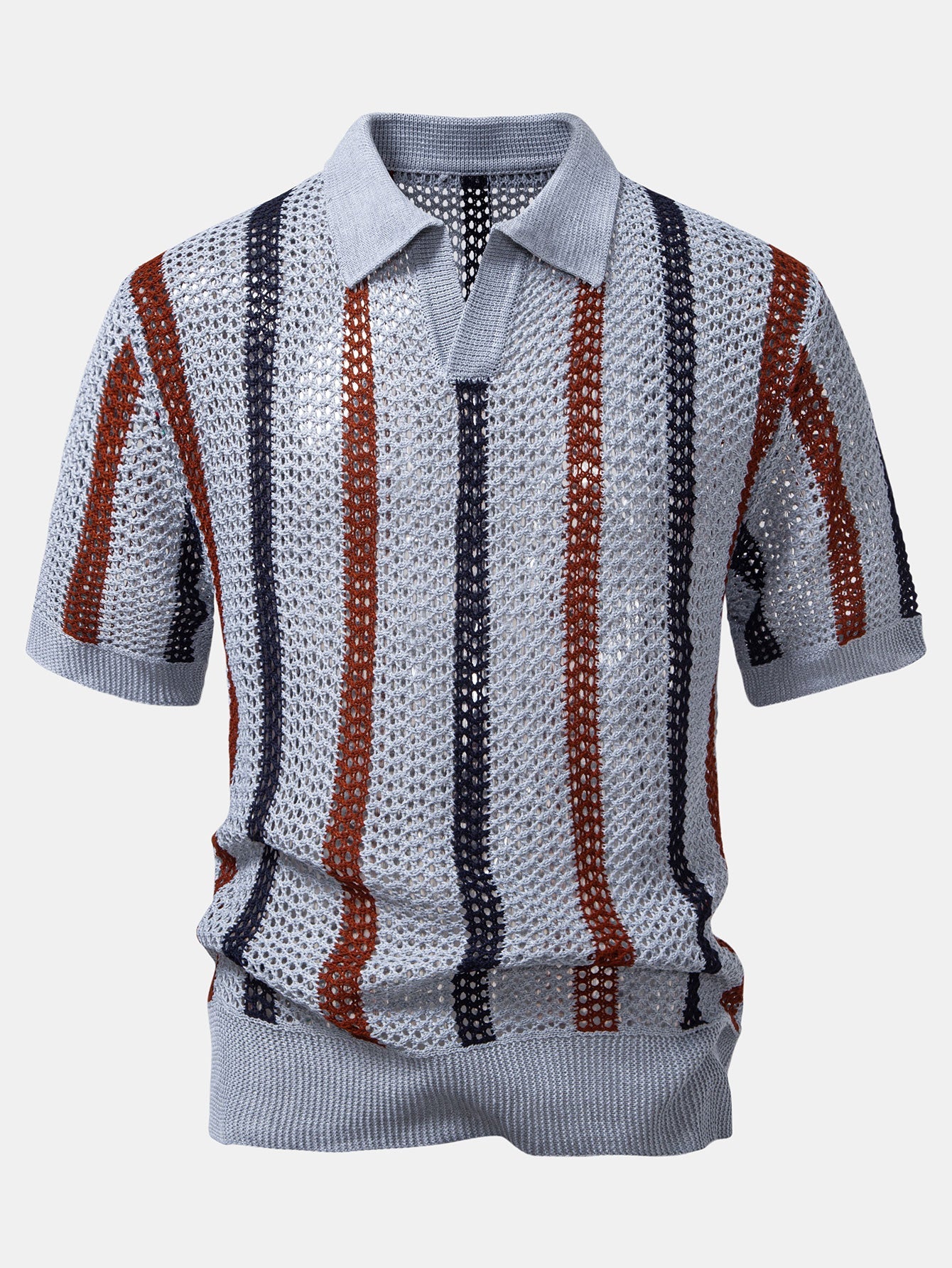 Gestreiftes Häkel V-Ausschnitt Polo