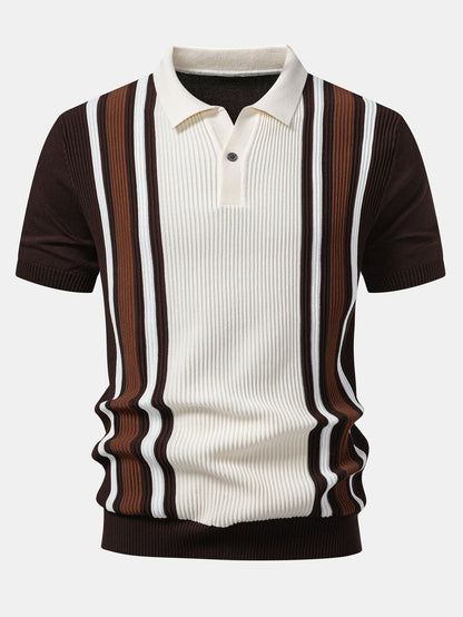 Kontrastgestreiftes Rippstrick-Polo
