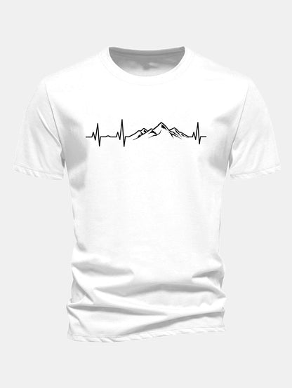 Regulär geschnittenes T-Shirt mit Herzschlag-Mountain-Print aus Baumwolle