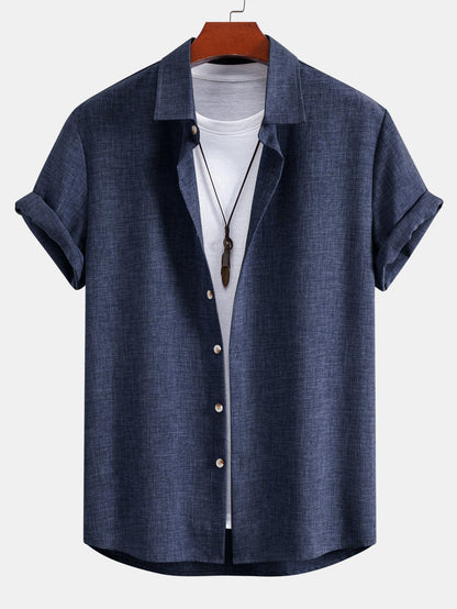 Leinenlook Button-Up Hemd & Crinkle Texturierte Gerade Beinform Hose