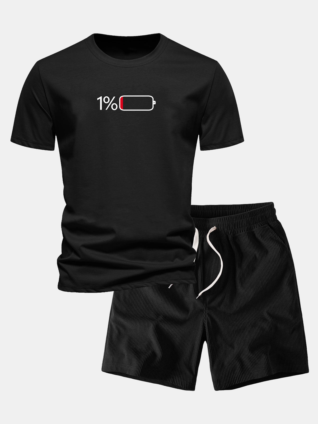 Reguläre Passform 1% Batteriedruck Baumwoll-T-Shirt & Corduroy 7" Shorts