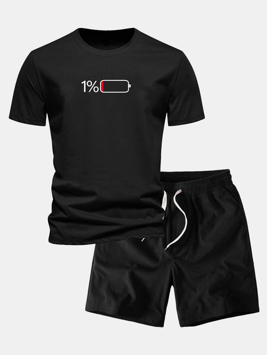 Reguläre Passform 1% Batteriedruck Baumwoll-T-Shirt & Corduroy 7" Shorts