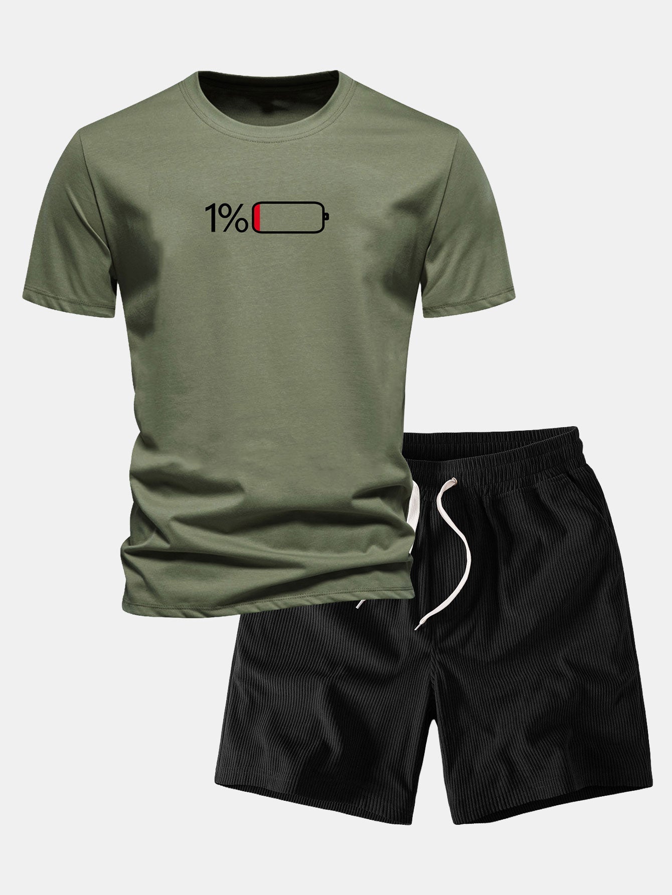 Reguläre Passform 1% Batteriedruck Baumwoll-T-Shirt & Corduroy 7" Shorts