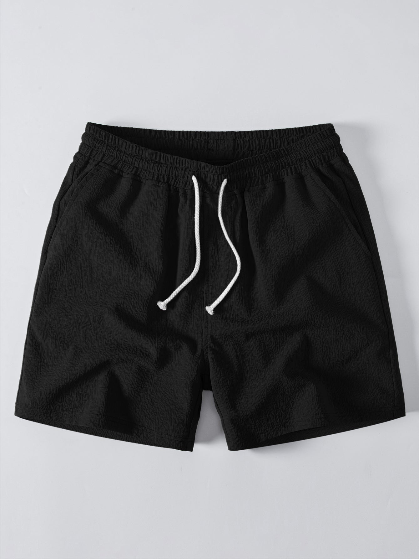 Gestreiftes Offenes Strickshirt & Crinkle Texturiertes Drawstring 5" Shorts