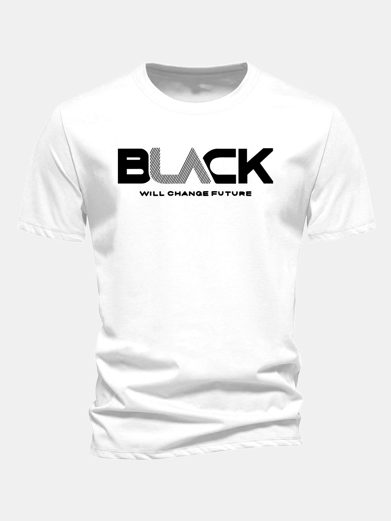 Regulär geschnittenes schwarzes Druck Baumwoll-T-Shirt
