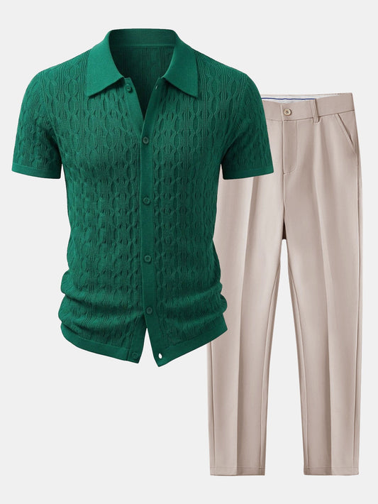 Verdrehtes Jacquard-Strickhemd & Slim Fit Tapered Hose