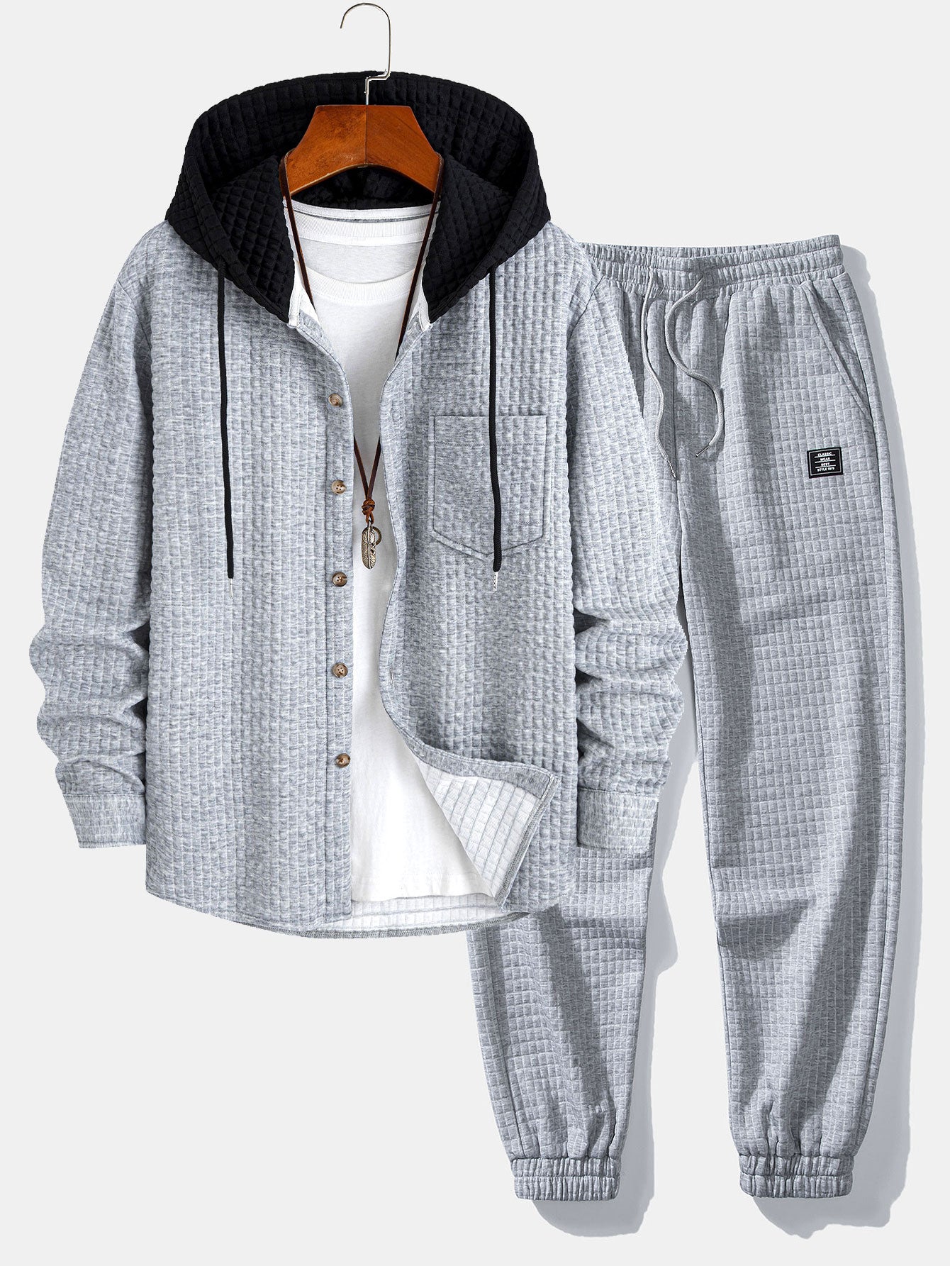 Kontrast Waffel Kapuzenhemd & Kordelzug Waffel Jogger-Hosen