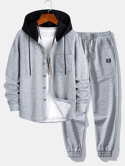 Kontrast Waffel Kapuzenhemd & Kordelzug Waffel Jogger-Hosen