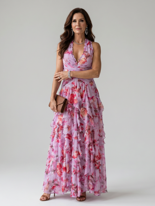 Nori | Halterneck Rüschentop Floral Maxi Kleid