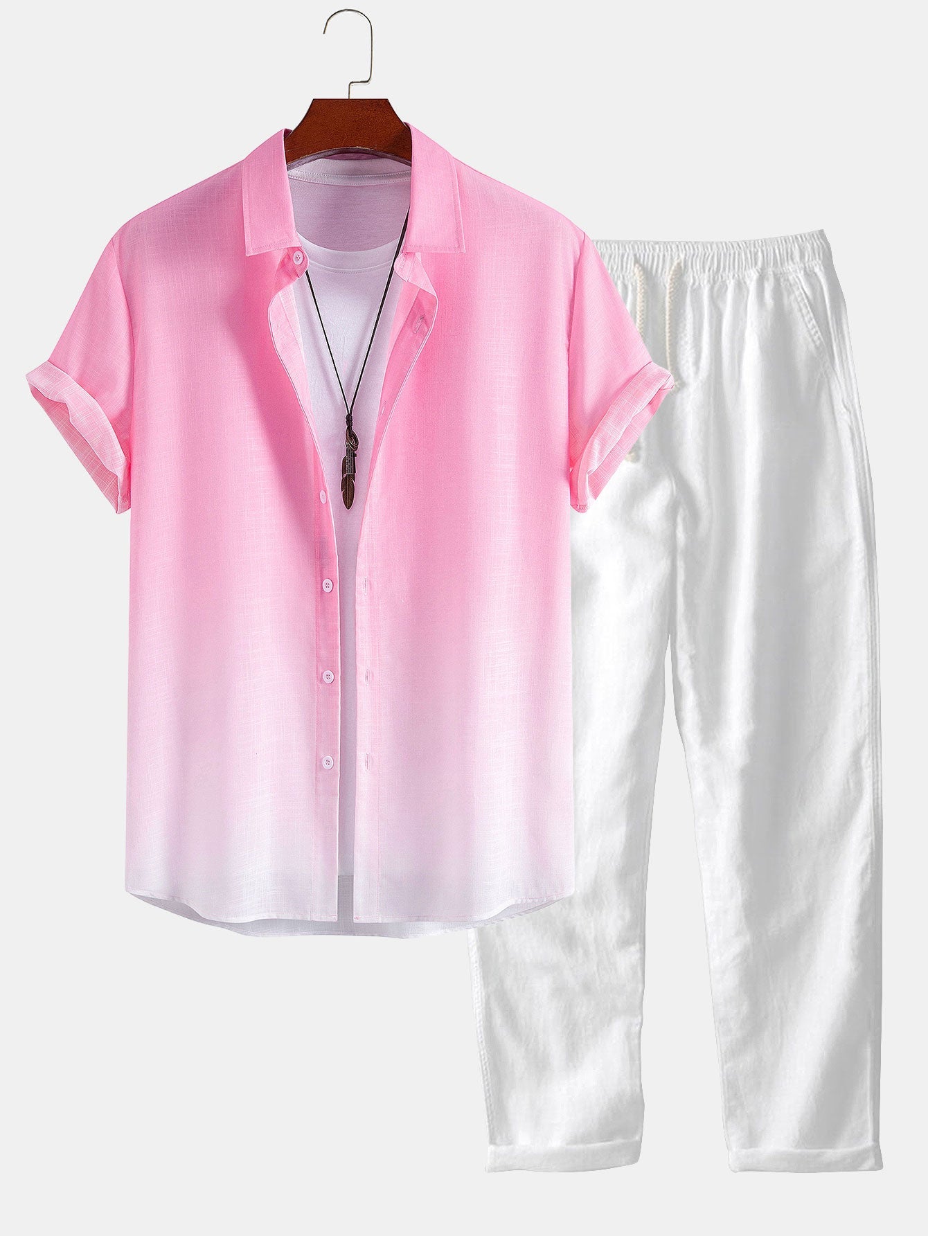 Gradient Leinenlook Hemd & Gerade Bein Leinenhose