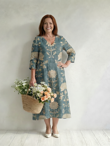Greta | Sanft geformtes florales Midikleid