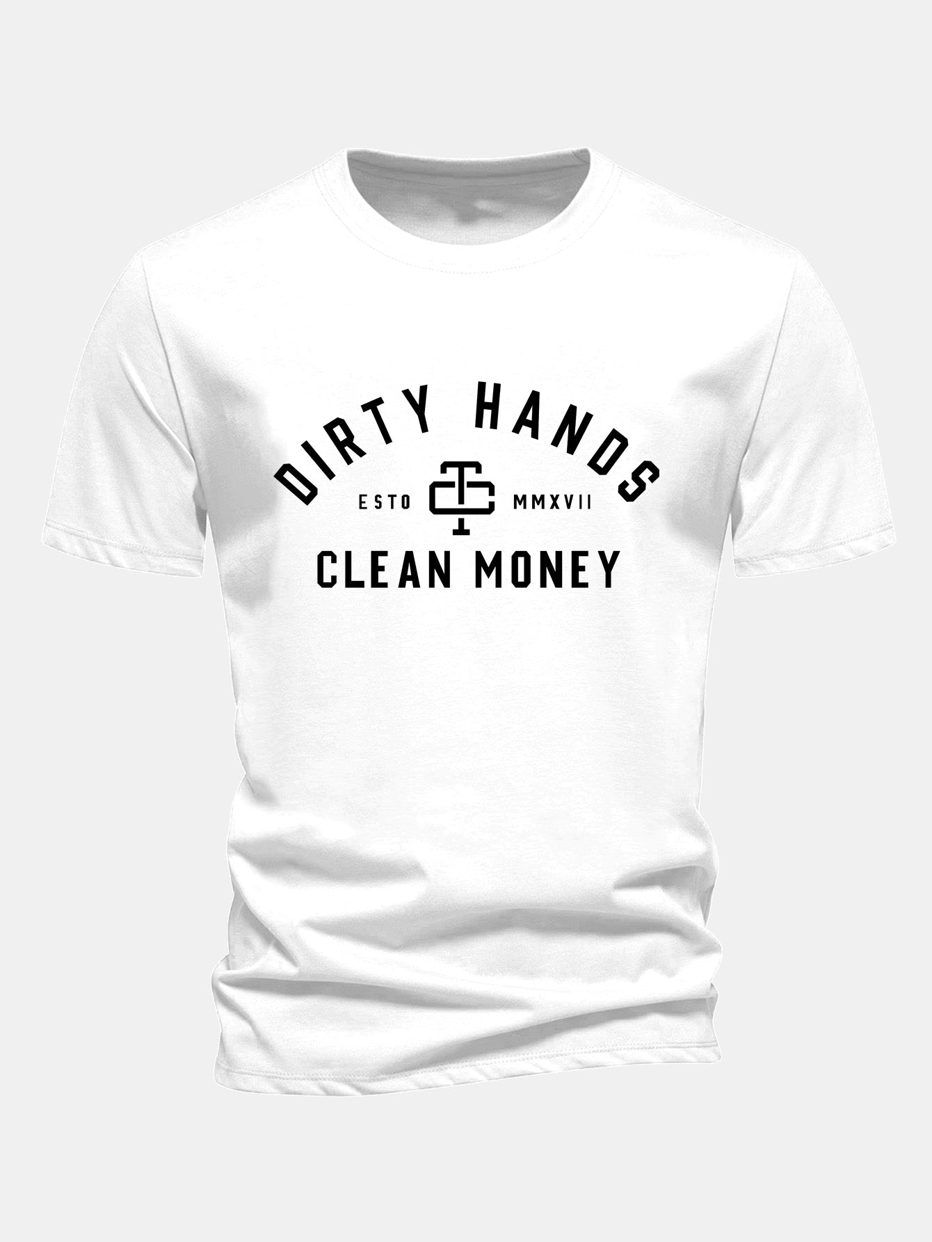 Regulär Passform Dirty Hands Clean Money Druck Baumwoll-T-Shirt