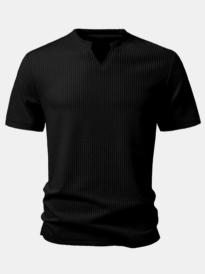 Muscle Fit Ripp-Notch-Kragen T-Shirt & gerade geschnittene Ripp-Hosen