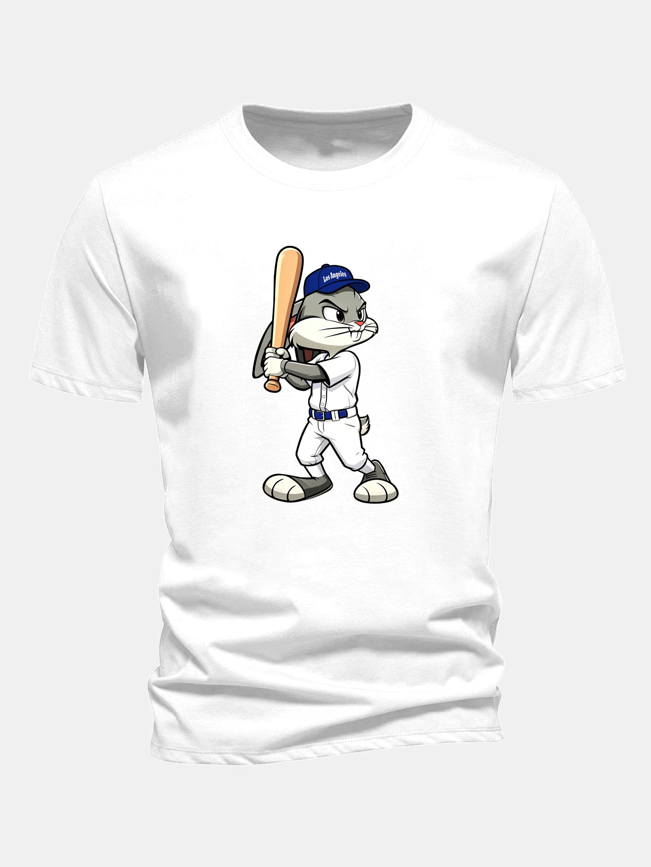 Regulär geschnittenes Baseball T-Shirt mit Kaninchenprint aus Baumwolle