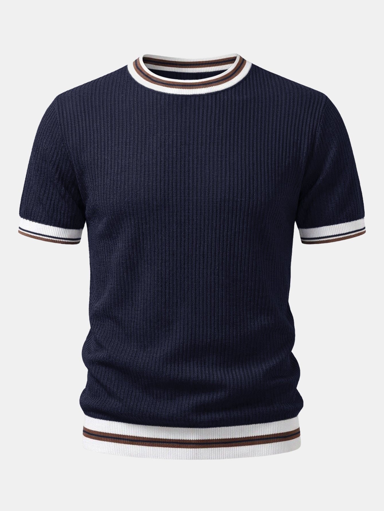 Texturiertes Kontrast Crew Neck Strick T-Shirt