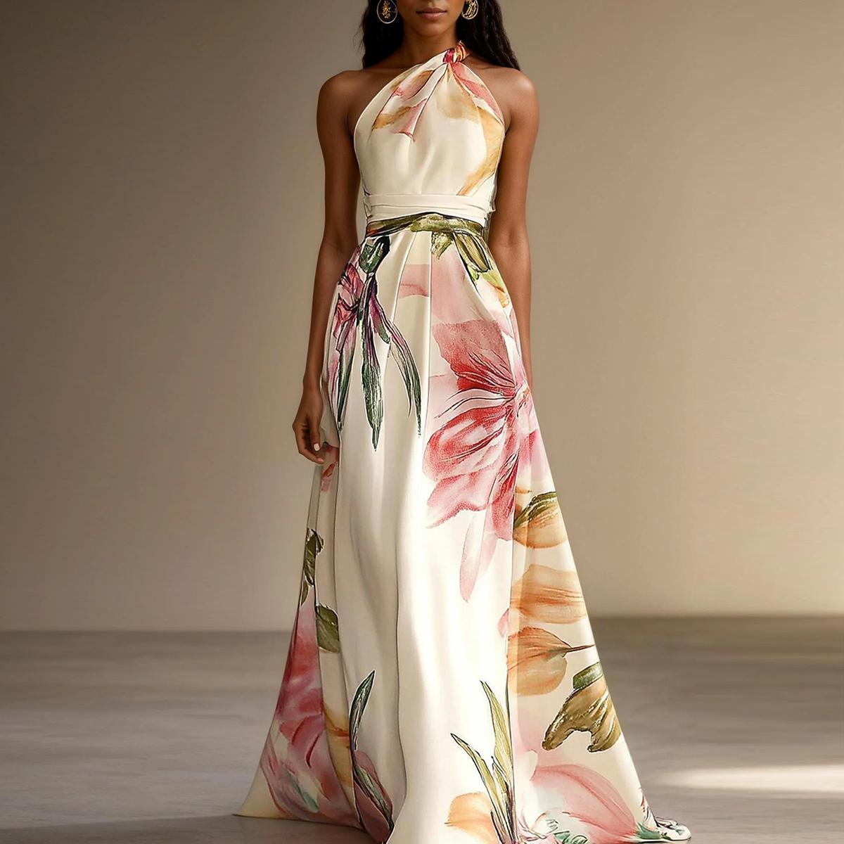 Spezial Halter Floral Print Maxi Kleid