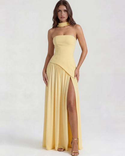 Strapless langes Kleid mit Schlitz