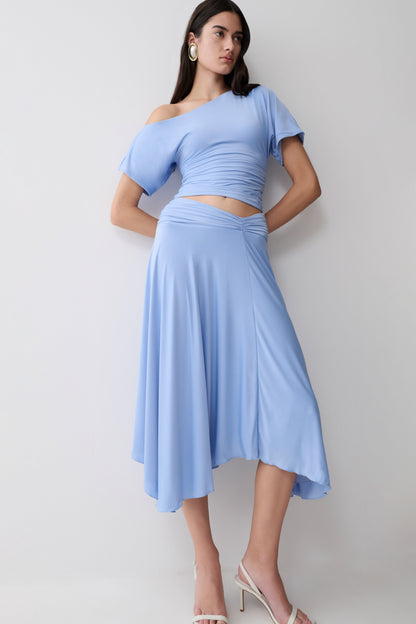 Luu Off Shoulder Slinky Top - Meerblau