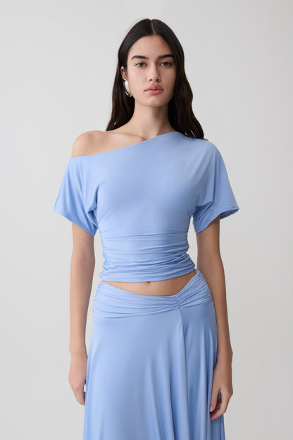 Luu Off Shoulder Slinky Top - Meerblau