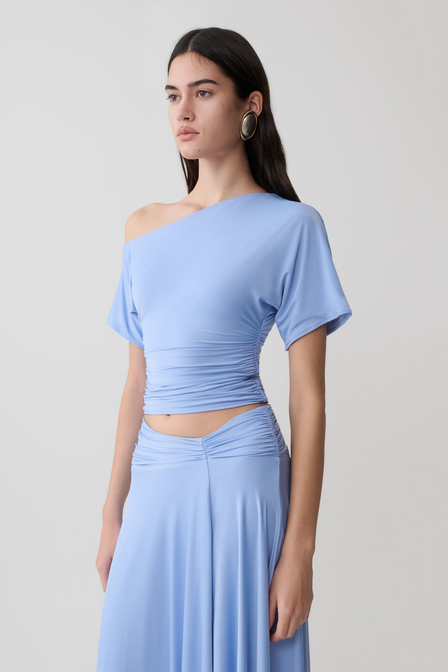 Luu Off Shoulder Slinky Top - Meerblau